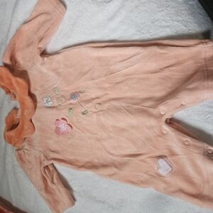 Peach Baby Onesie with Floral Embroidery